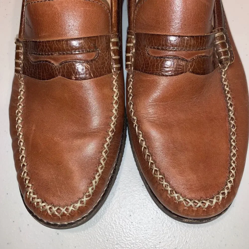 Tommy Bahama Men's Finlay Penny Loafers Size 8.5 M Brown Leather Preppy Casual